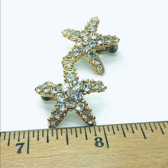 Vintage signed Christian Dior crystal starfish screw back earrings goldtone - Picture 3 of 6